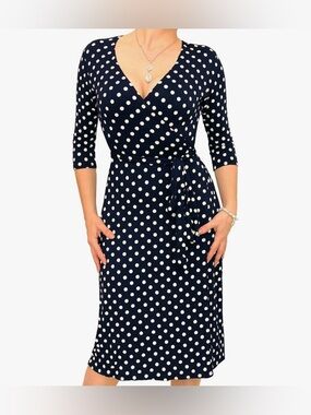 New Look Navy & White Polka Dot Wrap Dress